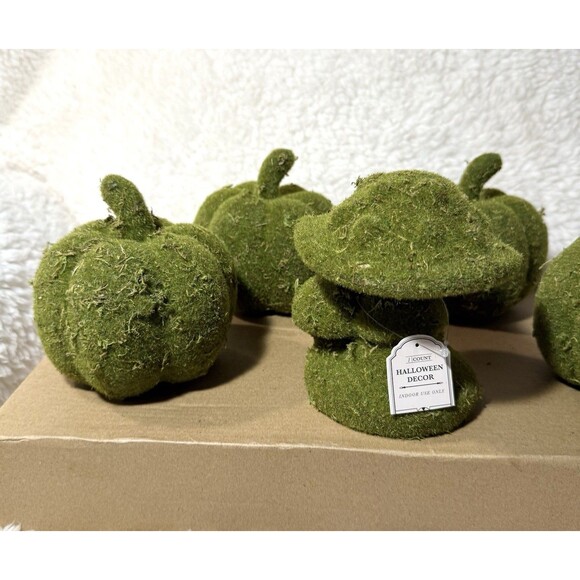 Set of 5 Faux Moss Halloween Decorative Pumpkins & Mushrooms Bullseye NEW - Picture 3 of 4